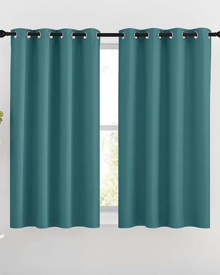 NICETOWN Blackout Curtains for Kids Room - Triple Weave Microfiber Home Thermal Insulated Solid Ring Top Blackout Panels/Drapes for Bedroom(Sea Teal, Set of 2, 46 x 54 Inch)