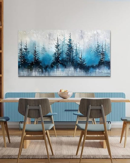 hyidecorart Framed Wall Art For Living Room Wall Decor For Office Misty Forest Trees Pictures Scenery Abstract Wall Painting Artwork Bedroom Decoration Canvas Prints Art Home Room Posters Hang Easy