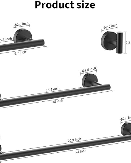 Newfun 10 Pieces Matte Black Bathroom Hardware Set - Includes 24 inch Towel Bar, Robe Hook, Toilet Paper Holder, Stainless Steel Bathroom Accessories Set for Bathroom Wall Mounted