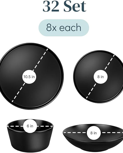 Stoneware dinnerware set 8 persons 32 pcs – Matte black style plates and bowls set – Dishwasher and microwave safe – Bowl and plate set – Dinner service Pure Living Interior Design