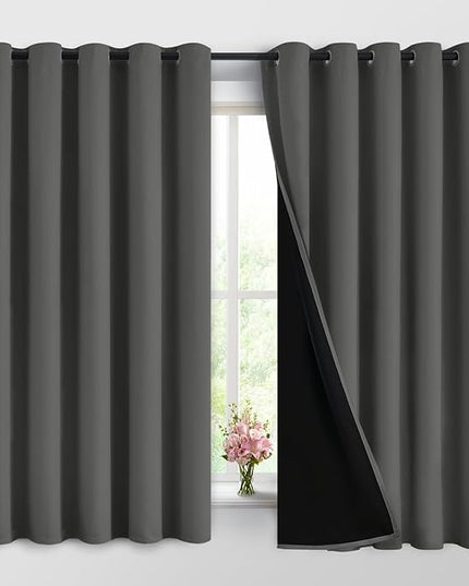 Dark Grey Full Shade Curtain Panels, Heavy Duty Lined Curtains 63 Inches Long, Thermal Insulated Room Darkening Curtains with Black Liner for Bedroom(62" Width Each Panel, Dark Gray, 2 Panels)