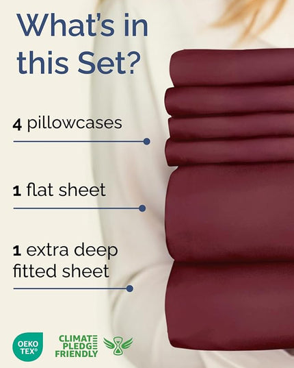 Extra Deep Cal King Sheet Set - 6 Piece Breathable and Cooling Sheets - Hotel Luxury Bed Sheets Set - Easy Fit - Soft, Wrinkle Free and Comfy Sheets Set - Burgundy Sheet Set with Extra Deep Pockets