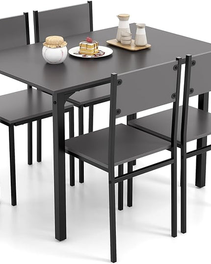 Giantex Dining Table Set for 4, 5-Piece Kitchen Table Set with Dinner Table, Dining Chairs, Metal Frame, Space-Saving Dinette Set for Living Room Restaurant, Breakfast Nook Table Set, Grey