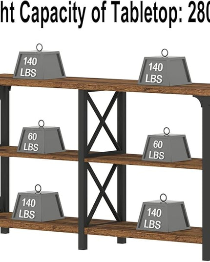 IBF Rustic Console Table for Entryway, Farmhouse Wood Sofa Table with Storage, Industrial Open Entry Table for Hallway, Modern Foyer Tables Behind Couch Shelf for Home Living Room, Rustic Brown, 55 In