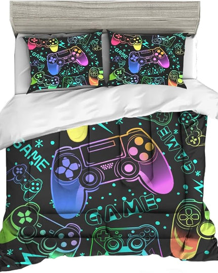 Sunnycitron Colorful Gamepad Gamer Comforter Set for Boys Gaming Bedding Set Teens Game Room Decor Full (1 Comforter + 2 Pillowcase)