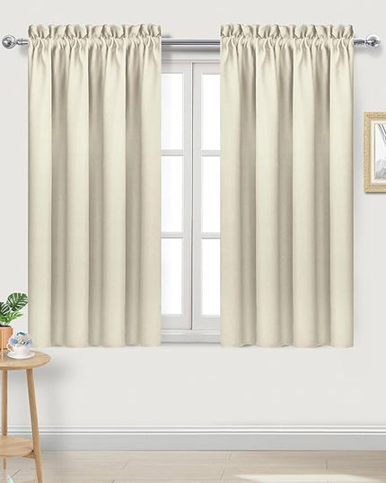 DWCN Blackout Curtains for Bedroom – Rod Pocket Thermal Insulated Noise Reducing Noise Reducing Drapes for Living Room, W 42 x L 45 Inch, 2 Panels, Light Beige