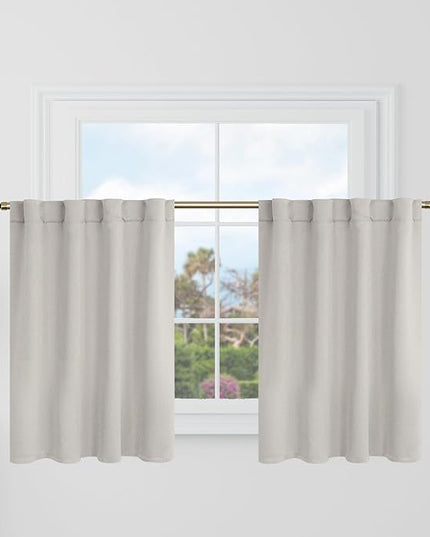 BGment Natural Camel Cafe Blackout Curtains 36 Inch Length for Half Windows - 34 x 36 inch Curtains Rod Pocket and Back Tab Thermal Insulated Room Darkening Short Curtains for Kitchen, 2 Window Panels