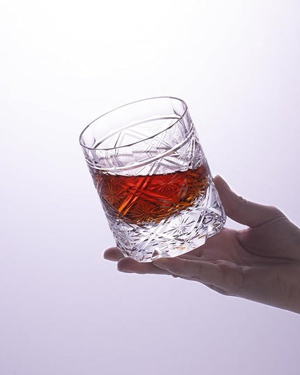 KAMMAK Old Fashioned Crystal Whiskey Glasses Set of 2, 8.45 oz (250 ml) Handmade Thick Base Tumbler with Delicate Rim & Seamless Design for Scotch, Bourbon, Cocktails, Lead-Free Barware