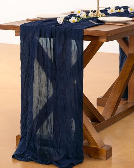 Socomi Navy Blue Christmas Cheesecloth Table Runner Boho Rustic Gauze 120 inch 10FT Cheese Cloth Runner for Wedding Party Baby Shower Birthday Home Decor Holiday Decorations
