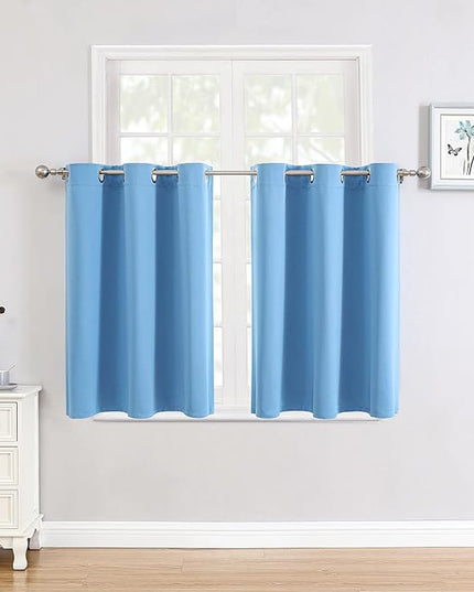 ChrisDowa Small Window Curtains for Kitchen and Bedroom - Grommet Short Thermal Insulated Room Darkening Curtains (2 Panels, Sky Blue, 42 x 36 Inch)
