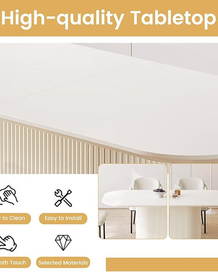 Guyii 7-Piece Oval Dining Table Set, 70" Modern Kitchen Table with 6 Chairs, Indoor Rectangular Dining Room Tables for Kitchen, Living Room, Cream White