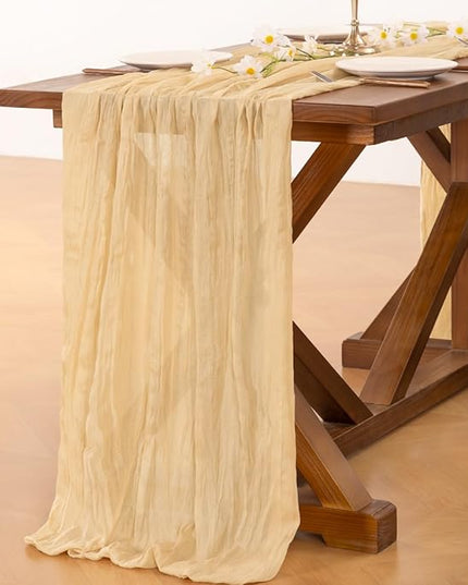 Socomi 6pcs Gold Champagne Cheesecloth Table Runner Christmas Boho Rustic Gauze 120 inch 10FT Cheese Cloth Runner for Wedding Party Baby Shower Birthday Home Decor Holiday Decorations