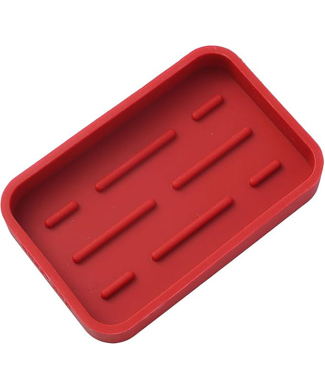 Silicone Kitchen Sink Organizer Tray for Multiple Usage,Easy Clean Sponges Holder for Kitchen Bathroom Counter or Sink,Dish Soap Dispenser,Scrubber,Bottle,Cup Red 4.9”x 3.2”