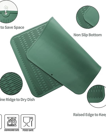 Silicone Dish Drying Mat for Multiple Usage,Easy clean,Eco-friendly,Heat-resistant Silicone Mat for Kitchen Counter or Sink,Refrigerator or Drawer Liner Green 4XL 32 inches x 18 inches