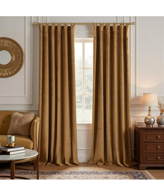 KOUFALL Brown Velvet Thermal Insulated Curtains for Winter, Elegant Luxury High End Blackout Curtain for Living Room, Heavy Black Out Curtains for Dining Room 84 Inch Long 2 Panels Set
