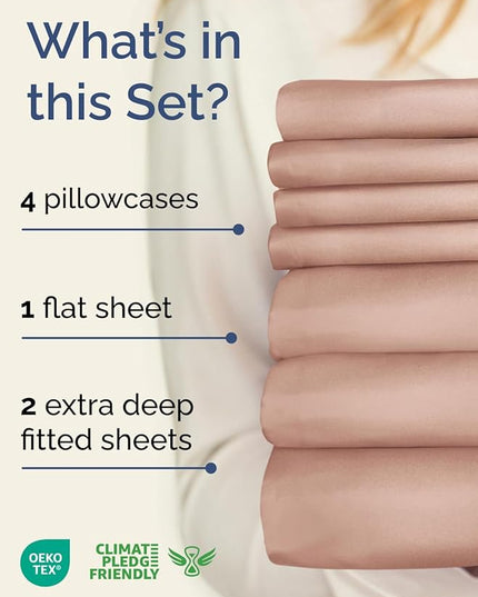 Extra Deep Split King Sheet Set - 7 Piece Breathable & Cooling Sheets - Hotel Luxury Bed Sheets Set - Easy & Secure Fit - Soft, Wrinkle Free & Comfy Sheets Set - Mauve Sheet Set w/Extra Deep Pockets