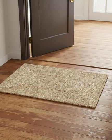 REDEARTH · Rectangular Area Rug - 2'x3' Braided Natural Jute with Non-Skid Backing - Handwoven Boho Rug for Bedroom, Kitchen, Living Room - Farmhouse Aesthetic Home Decor - Durable Handmade Rug