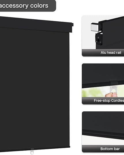 LazBlinds No Drill Blinds for Indoor Windows, Blackout Roller Shades, Cordless Window Blackout Blinds, Thermal Insulated Fabric UV Protection for Home and Office, 32.5" W x 72" H, Black