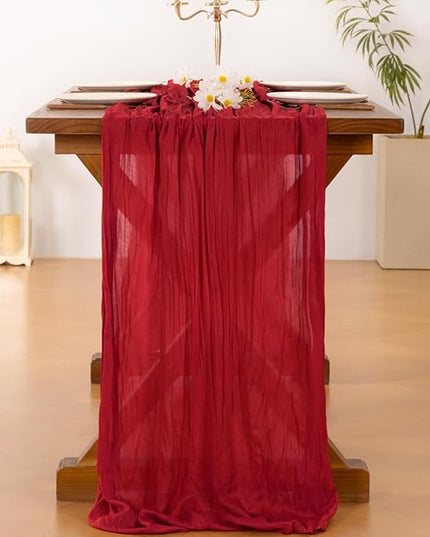 Socomi 6pcs Red Cheesecloth Table Runner Boho Rustic Gauze 120 inch 10FT Cheese Cloth Runner for Wedding Party Baby Shower Birthday Home Decor Holiday Decorations