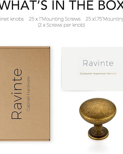 Ravinte 25 Pack Antique Brass Round Zinc Cabinet Knobs for Kitchen Bathroom Closet Dresser Cabinets