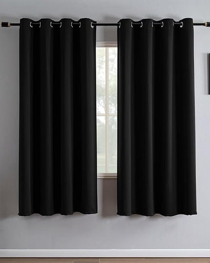 Black Blackout Curtains 72 Inch Length 2 Panels Set, Black Out Curtains for Bedroom 72 Inch Long, Grommet Energy Saving Room Darkening Drapes for Living Room Window(W35 x L72)