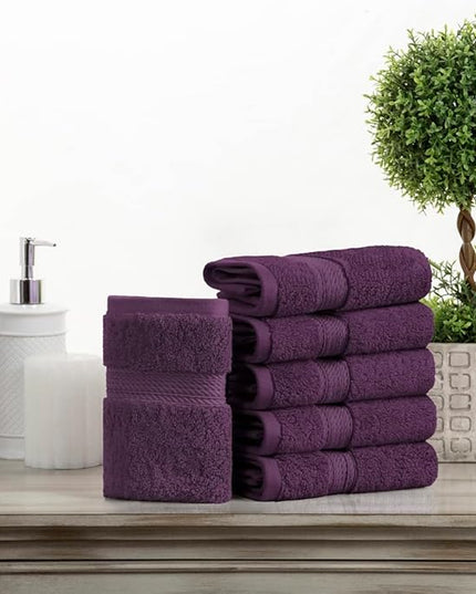 Superior Egyptian Cotton Pile Face Towel/Washcloth Set of 6, Ultra Soft Luxury Towels, Thick Plush Essentials, Absorbent Heavyweight, Guest Bath, Hotel, Spa, Home Bathroom, Shower Basics, Plum