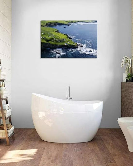 Pebble Beach Golf Course Canvas Wall Art for Living Room Bedroom Bathrooom Home Decorations California Coastal Golf Course Picture Poster Framed Artwork Ready to Hang(12''H x 16''W)