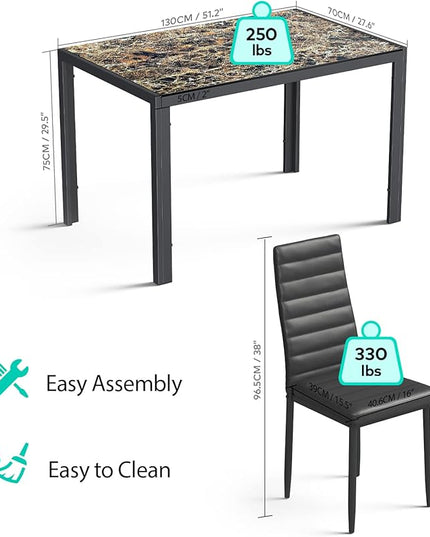 Gizoon Glass Dining Table Sets for 6, 7 Piece Kitchen Table and Chairs Set for 6 Person, PU Leather Modern Dining Room Sets for Home, Kitchen, Living Room