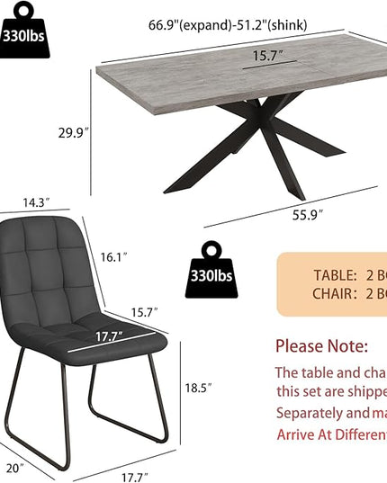 ZckyCine 7-Piece Expandable Dining Table Set, 51"-67" Modern Rectangular Table with 6 Faux Leather Chairs – Space-Saving Kitchen Set for 6, Ideal for Family Meals & Entertaining
