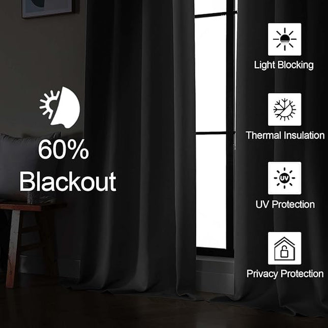 Gwine Natural Blackout Curtains for Bedroom 96 Inch Length, Room Darkening Energy Saving Black Out Curtains for Living Room, Window Treatment Drapes with Rod Pocket, Each 50" Wx96 L, 2PC