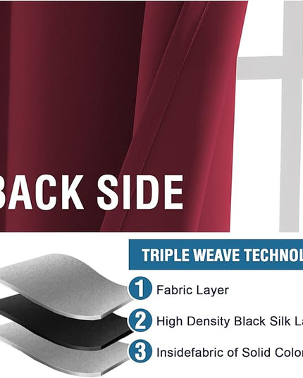 H.VERSAILTEX Christmas Blackout Curtains Thermal Insulated Window Treatment Panels Blackout Drapes for Living Room Back Tab/Rod Pocket Bedroom Draperies (2 Panels, Burgundy, 42 x 54 Inch)