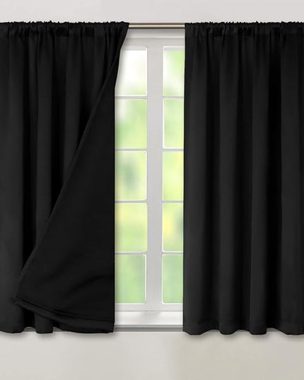 BGment Black Blackout Curtains for Bedroom 54 Inch Length, Rod Pocket 100% Blackout Curtains with Thermal Liner Light Blocking Curtains for Living Room, Each Window Curtains 2 Panels, 42 x 54 Inch