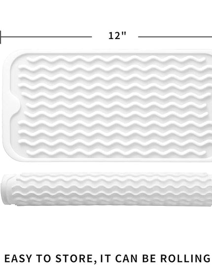 Silicone Dish Drying Mat for Multiple Usage,Easy clean,Eco-friendly,Heat-resistant Silicone Mat for Kitchen Counter or Sink,Refrigerator or Drawer Liner White S 12 inches x 6 inches