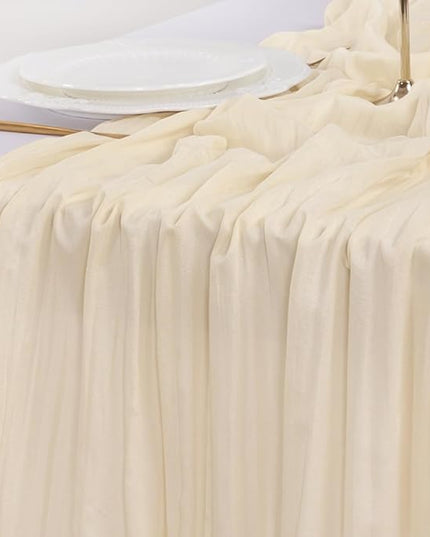 Socomi 10pcs Beige Christmas Cheesecloth Table Runner Boho Rustic Gauze 120 inch 10FT Cheese Cloth Runner for Wedding Party Baby Shower Birthday Home Decor Holiday Decorations