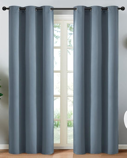 Yakamok 84 Inch Length 100% Blackout Curtains for Bedroom, Light Blocking Drapes Room Darkening Thermal Insulated Solid Grommet Panels for Living Room(38Wx84L, Stone Blue, 2 Panels)