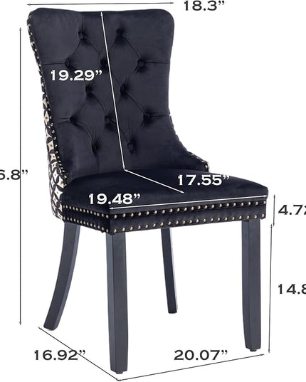 SoarFlash Velvet Dining Chairs Set of 4, Tall Back Side Chair, Modern Upholstered Side Chair with Button Back Ring, Solid Wood Legs (Black&Plaid)