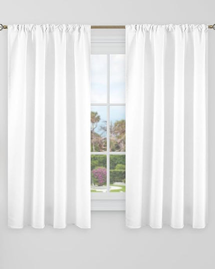 BGment 48 Inch Length Blackout Curtains - 38 x 48 inch Curtains Rod Pocket and Back Tab Thermal Insulated Room Darkening Curtains for Kitchen/Cafe Room, 2 Window Panels, Pure White