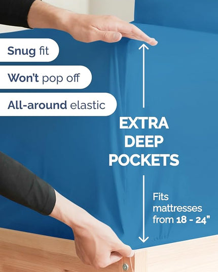 Extra Deep Twin XL Sheet Set - 4 Piece Breathable and Cooling Sheets - Hotel Luxury Bed Sheets Set - Easy Fit - Soft, Wrinkle Free and Comfy Sheets Set - Denim Blue Sheet Set with Extra Deep Pockets