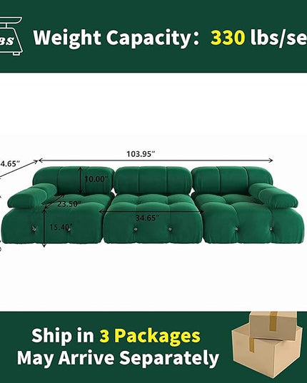JACH 104" Convertible Modular Sectional Sofa, Minimalist Mid-Century Velvet Sofas Couches, Luxury Modern 3-Seat Wide Couch Sectional for Living Room Bedroom Office Apartment (Green)