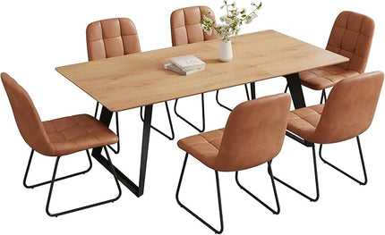 ZckyCine 63"-79" Expandable Dining Table Set for 6, Wood Table & 6 Brown Chairs, Extendable Kitchen Dining Table Set for Kitchen & Dining Room, Modern Oak & Brown