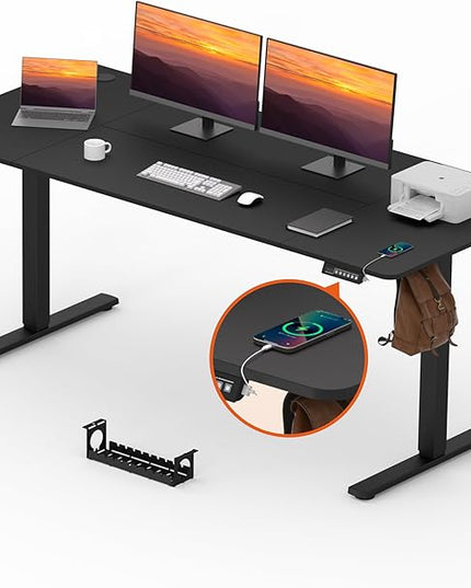Adjustable Stand Up Desk, Large 71x31 Inches Height Adjustable Standing Desk with Cable Management, Home Office Computer Desk with Memory Preset & Charging USB Port & Sedentary Reminder