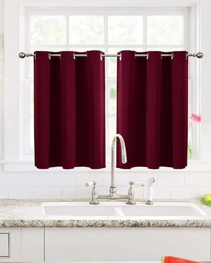 ChrisDowa Small Window Curtains for Kitchen and Bedroom - Grommet Short Thermal Insulated Room Darkening Curtains (2 Panels, Burgundy Red, 36 x 24 Inch)