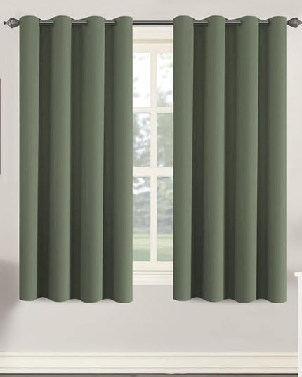 H.VERSAILTEX Window Treatment Blackout Thermal Insulated Room Darkening Solid Grommet Curtains/Drapes for Bedroom (Set of 2 Panels,52 by 63 Inch Long, Bronze Green)