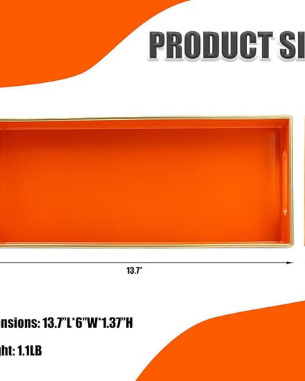 Orange Bathroom Vanity Tray for Countertop, Small Plastic Toilet Tank Versatile Storage & Organization Tray for Makeup, Perfume, Desk, Kitchen, Candles, 13.7"x6"x1.4", 35O