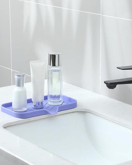 Silicone Bathroom Soap Dishes with Drain Spout-Bathroom and Kitchen Sink Organizer,Sponge Holder,Dish Soap Tray,Perfect for Dispenser,Scrubber,Bottle on Sink or Counter-Light Purple 9.6"×5.3"