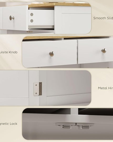 HOMCOM Sideboard Buffet Cabinet with Solid Wood Countertop, Modern Kitchen Storage Cabinet, Coffee Bar Cabinet with 2 Drawers, Doors and Adjustable Shelf, White