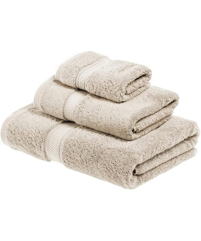 Superior Egyptian Cotton Pile 3 Piece Towel Set, Includes 1 Bath, 1 Hand, 1 Face Towel/Washcloth, Ultra Soft Luxury Towels, Thick Plush Essentials, Guest Bath, Spa, Hotel Bathroom, Stone