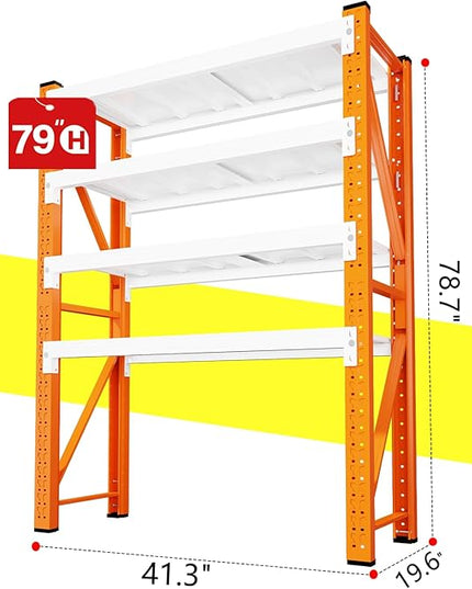 79" H Garage Shelving,3000LBS Heavy Duty Storage Rack,4 Tiers Metal Storage Rack Shelf, Adjustable Shelving Unit for Garage,Kitchen,Warehouse,Basement,78.7" H x 41.3" W x 19.6" D,Orange&White