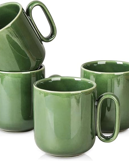 vicrays Ceramic Coffee Mug Set - 18 Ounce Large Stoneware Mug for Men Women - Unique Glazed Porcelain Mugs with Handle for Coffee Latte Tea Milk Cocoa - Set of 4 (Green)