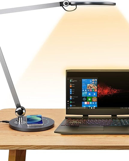 Desk Lamp,Led Architect Desk Lamp,Desk Lamps for Home Office,Table lamp with Wireless Charger & Adjustable Swing Arm,Touch Control, 3 Lighting Mode,5 Brightness,Eye-Caring Office Lamp
